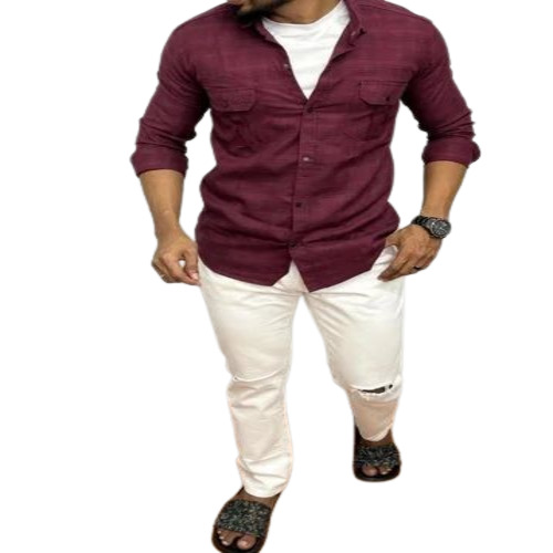 Men Cotton Maroon Shirt