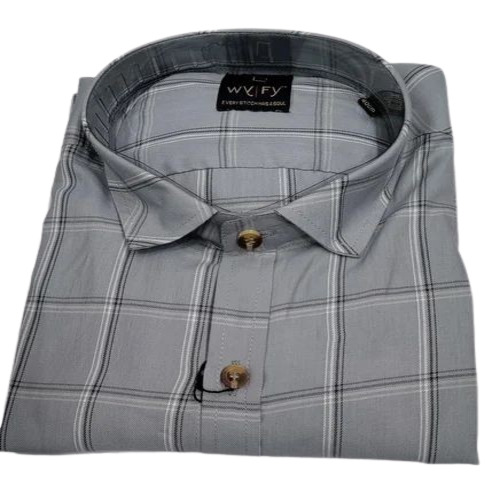Men Grey Cotton Shirt - Regular Fit, Full Sleeve, Breathable, Quick Dry, Anti-Wrinkle, Eco-Friendly