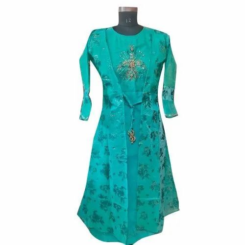 Designer Anarkali Kurti - Silk, 3/4th Sleeves, Embroidered, Party Wear | Breathable, Anti-Wrinkle, Quick Dry