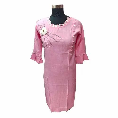Pink Embroidered Cotton Kurti