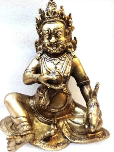 10 Inch Golden Brass Kuber Statue - Design Type: Traditional