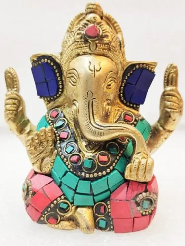 5 Inch Brass Ekdant Ganesha Statue - Color: Golden