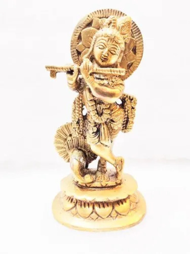 Brass Krishna Statue - Color: Golden