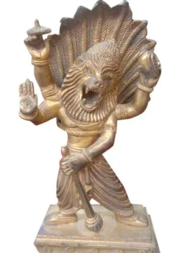 Brass Lord Narsingh Bhagwan Statue - Color: Golden