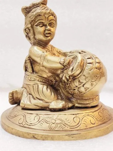 Brass Makhan Chor Krishna Statue - Color: Golden