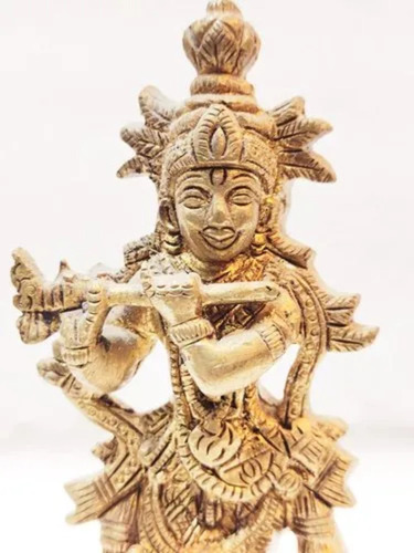 Brass Shri Krishna Statue - Color: Golden