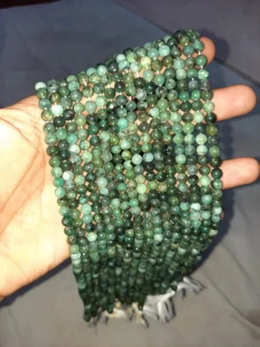 Green, Black Natural Emerald Round Beads, 6Mm - Beads Material: Stone