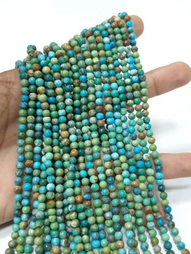 Green Natural Turquoise Smooth Round Beads - Beads Material: Stone