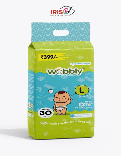 Large 30 Pants Wobbly Disposable Baby Diaper - Color: White