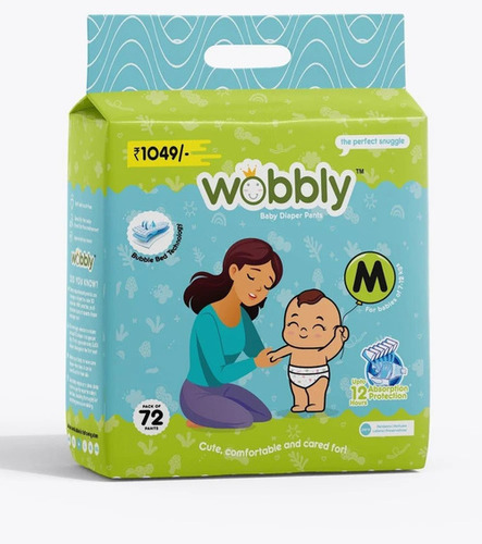 Medium 72 Wobbly Disposable Diaper Pants - Color: Printed
