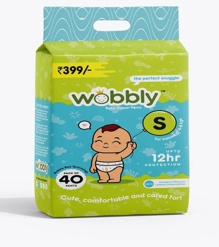 Small 40 Pants Wobbly Disposable Baby Diaper - Color: White