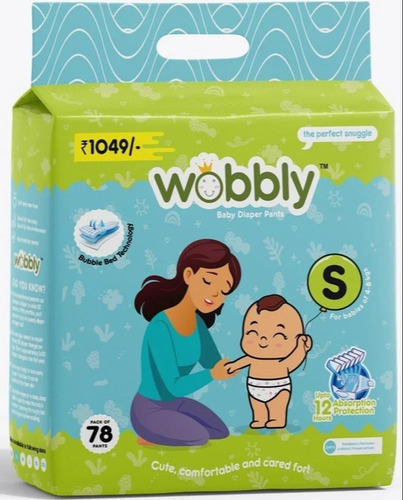 Small 78 Wobbly Disposable Diaper Pants - Color: Printed