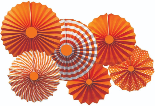Assorted Colour Paper Fans Decoration Set - 6 Pcs - Design Type: Polka Dot Design