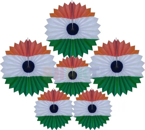 Bhakti Tri Color Tiranga Decorative Paper Fan - Color: Tricolor
