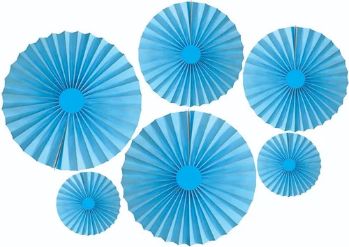 Blue Paper Fan Hanging Decoration Set Of 6 - Design Type: Elegant Theme