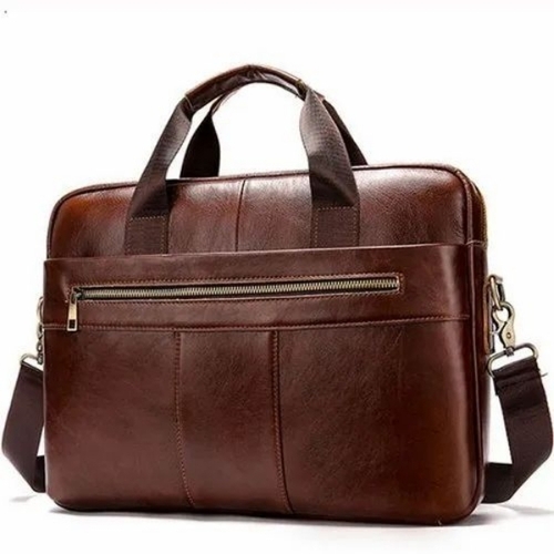 Brown Plain Leather Office Bag