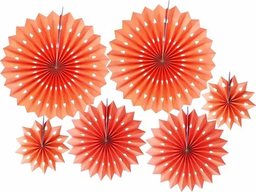 Orange Round Shape Cutout Paper Fan - Feature: Colorful Appearance