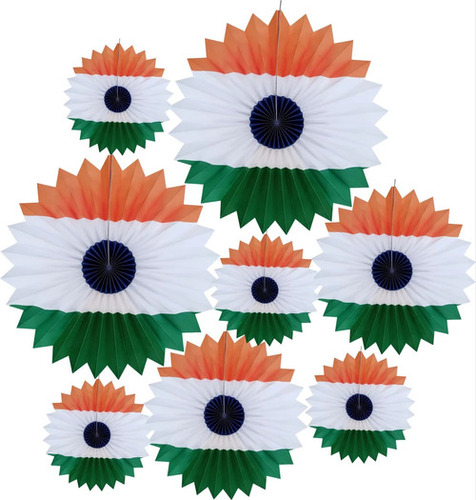 Tri Color Tiranga Decorative Paper Fan - Color: Tricolor