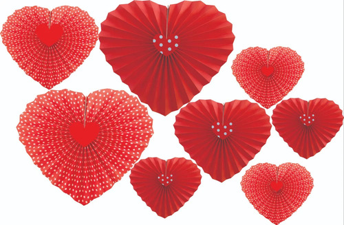 Valentines Day Party Love Heart 3D Handmade Red Hanging Paper Fan - Size: Compact