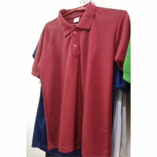 Collar Maroon T Shirt - Cotton, Half Sleeves, Polo Collar, Regular Fit, Machine Washable
