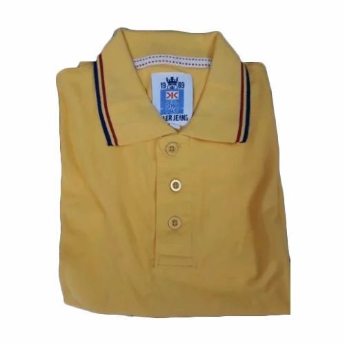 Yellow Collar Promotional T Shirt - Cotton, Half Sleeves, Round Neck, Yellow, Machine Washable, Male