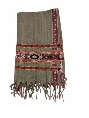 Brown Woolen Blend Kullu Border Shawl