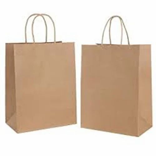 Kraft Paper Shopping Bag - Customized Size, Brown, Hand Length Handle | Biodegradable, Moisture Proof, Recyclable, Shock Resistant