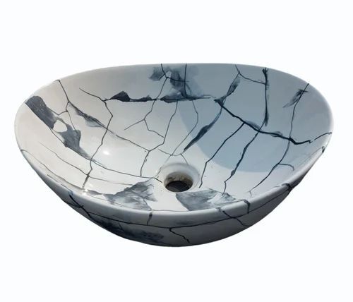 Oval Printed Ceramic Table Top Wash Basin