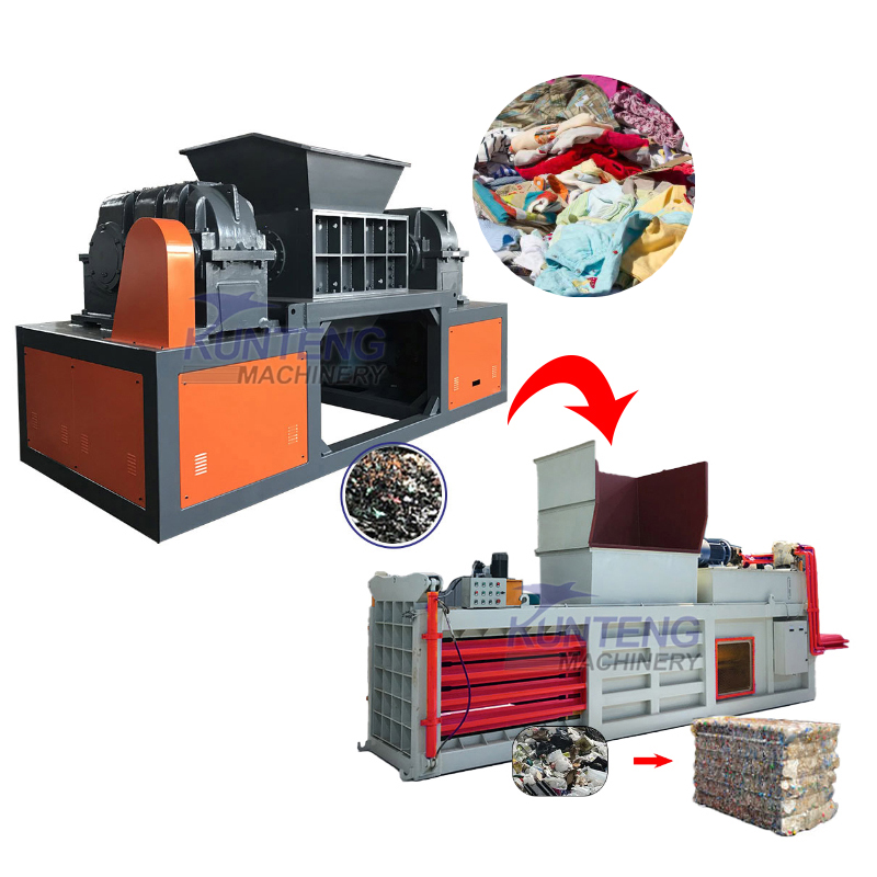 Plastic Waste Agricultural Waste Double Axis Shredder And Hydraulic Baler Production Line - Automatic Grade: Automatic