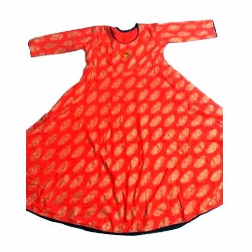 Red Cotton Printed Anarkali Kurti