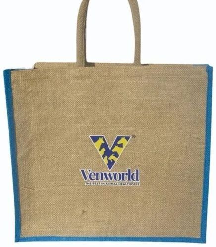Short Handle Printed Jute Handbag