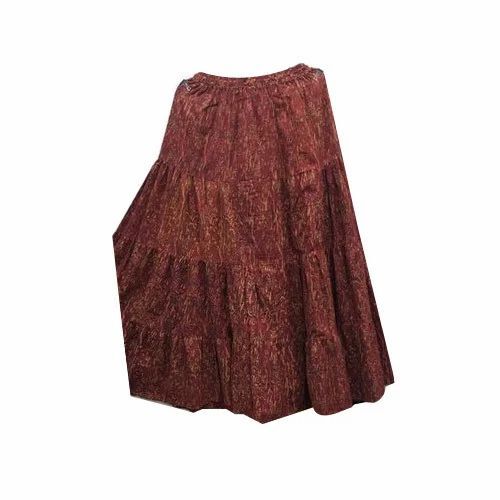 Cotton Printed Brown Long Skirt