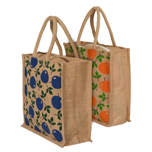 Printed Geometric Foldable Jute Bags With Rope Handle