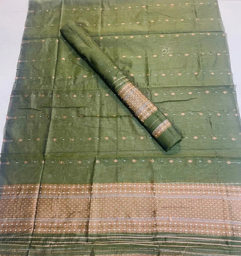 5.2M Green Cotton Embroidered Mekhela Chadar - Feature: Elegant Finish