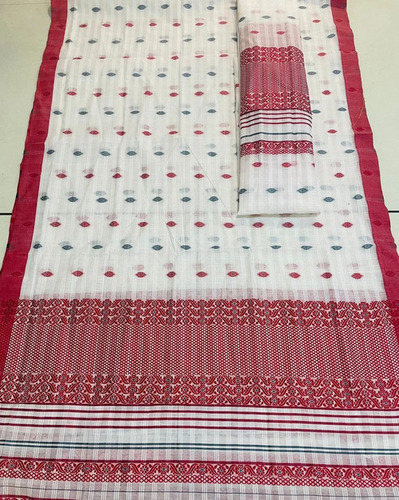 6M White Cotton Embroidered Mekhela Chadar - Feature: Premium Quality