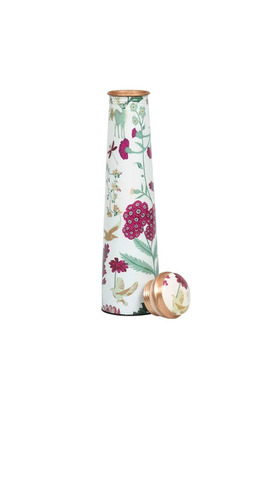 Copper Floral Meena Printed Bottle - Copper 1000ML, Multicolor, Screw Cap | Smooth Finish, Water Resistant, Round Shape