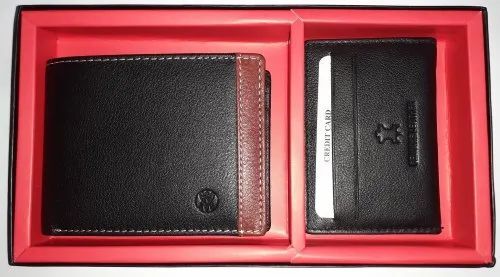 Designer Black Leather Wallet - Leather, 12x9x2 cm, Black | Bifold Closure, Glossy Finish, Water Resistant