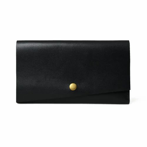 Leather Clutch Bag - Leather, Black, Rectangular | Magnetic Button Closure, Casual Wear for Women