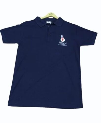 Poly Cotton Navy Blue V-Neck T Shirt - Sizes L to XXL, Half Sleeves, Printed Pattern | Lightweight, Quick Dry, Comfortable Fit
