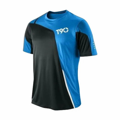 Polyester Black And Blue Sports T Shirt