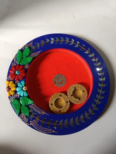 Round Shape Wooden Pooja Thali Set
