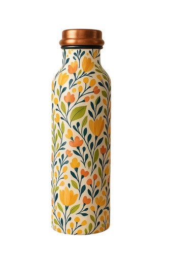 Floral Printed Metal Copper Water Bottle