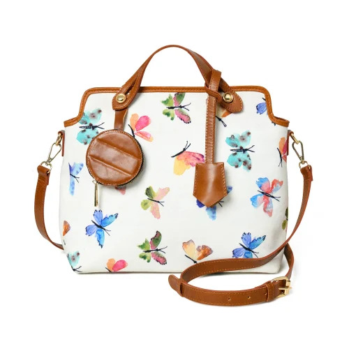 White Leather Canvas Bag