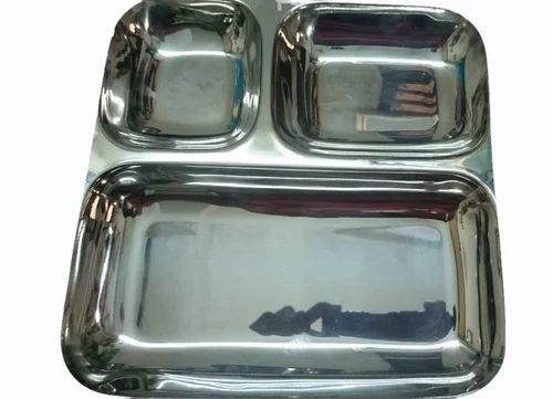 3 Compartment Stainless Steel Rectangular Plate