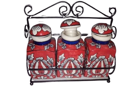 3 Piece Ceramic Spice Jar Set - Color: Pink