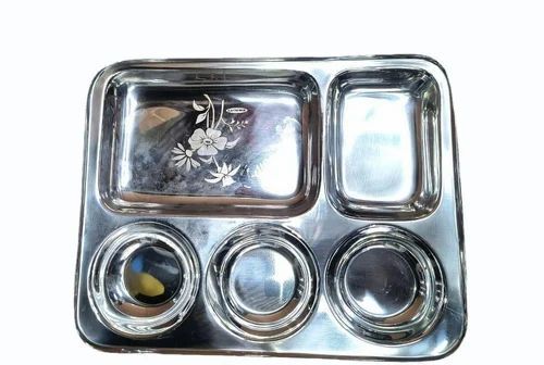 5 Compartment Stainless Steel Rectangular Compartment Plate