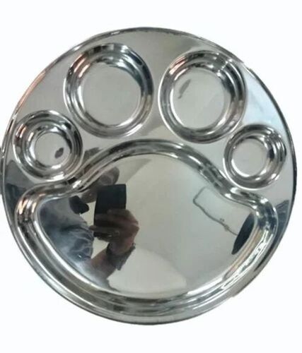 5 Compartment Stainless Steel Round Plate
