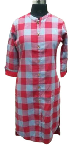 Ladies Check Printed Cotton Kurtis - Color: Multi Color