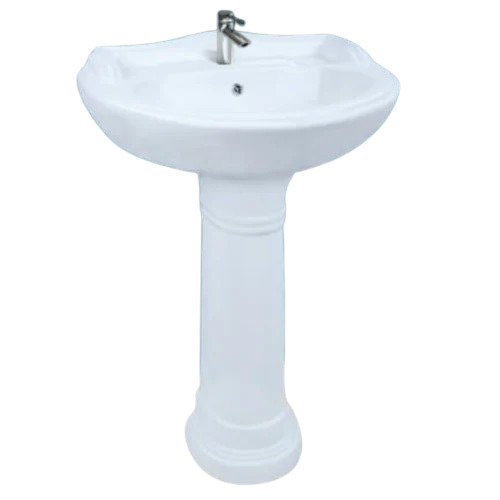 Plain Full Pedestal Wash Basin - Ceramic, Various Sizes, White | Durable, Fine Finished, Glossy Polished Surface