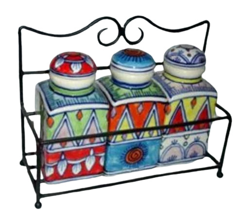 Printed 3 Piece Ceramic Spice Jar Set